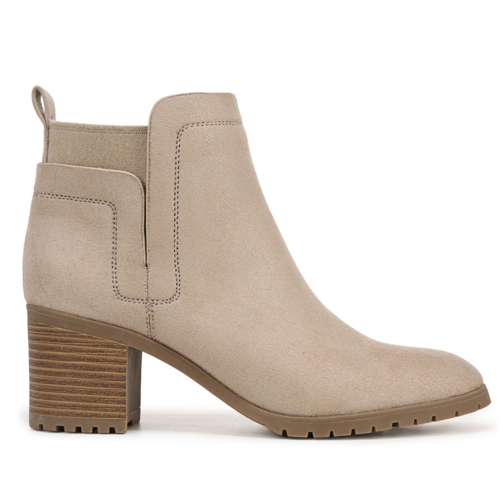 Life Stride Beige Suede Block Heel Ankle Boots